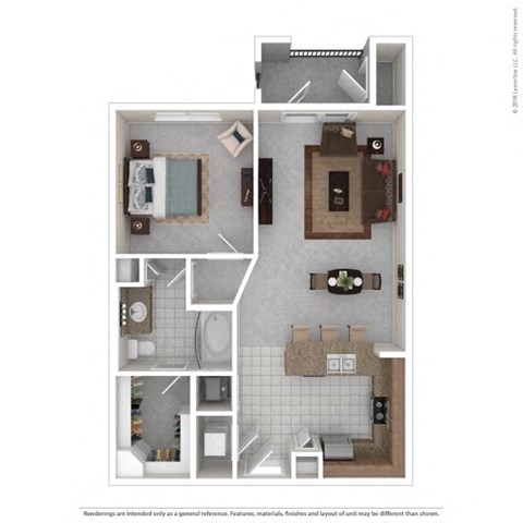 Floor plan for 1 bed, 1 bath, 748 sqft